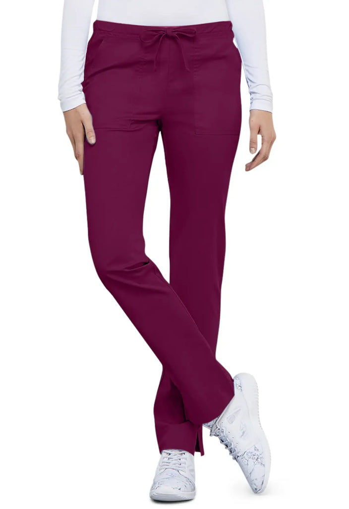 Cherokee Scrubs Women's Mid Rise Slim Straight Drawstring Pant Wine | scrub-supply.com