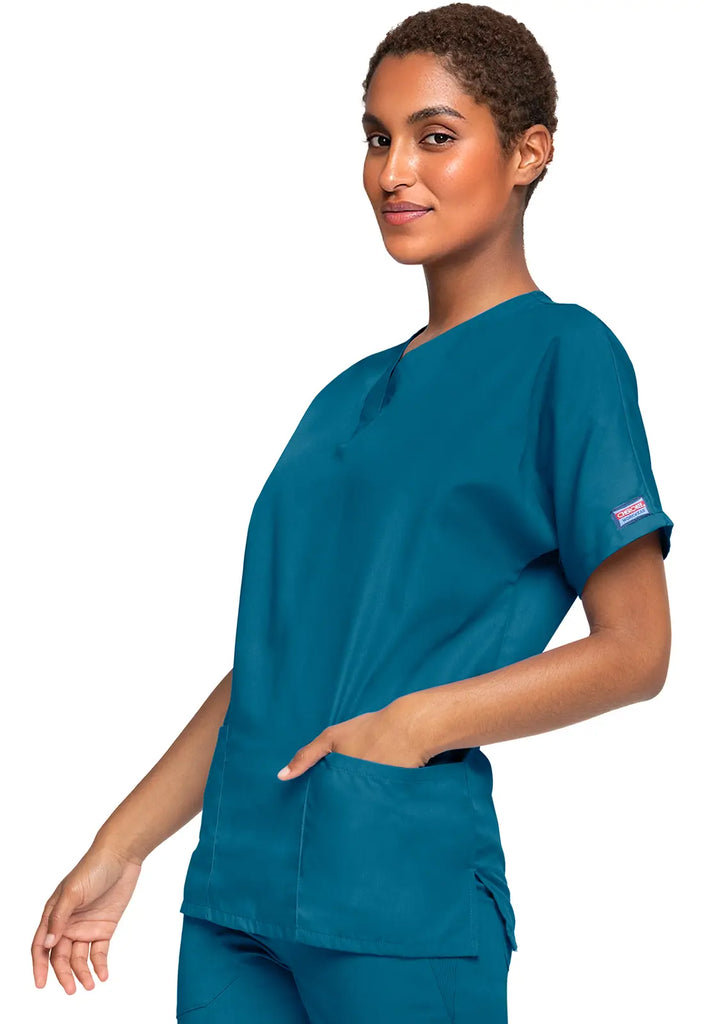 Cherokee Scrubs Women's 3-Pocket V-Neck Top Caribbean Blue | scrub-supply.com