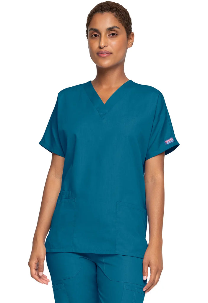 Cherokee Scrubs Women's 3-Pocket V-Neck Top Caribbean Blue | scrub-supply.com