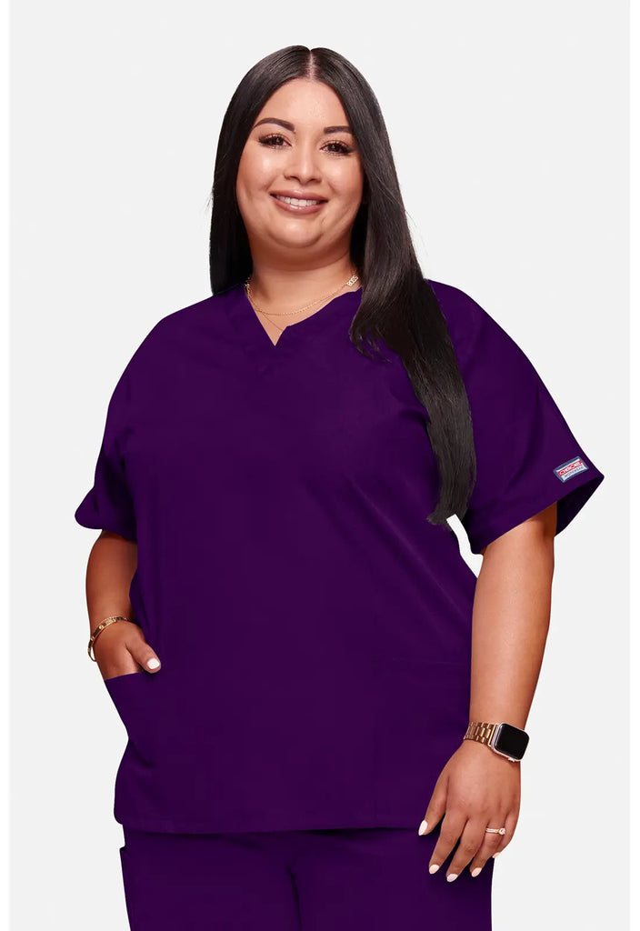 Cherokee Scrubs 3-Pocket V-Neck Top Eggplant | scrub-supply.com