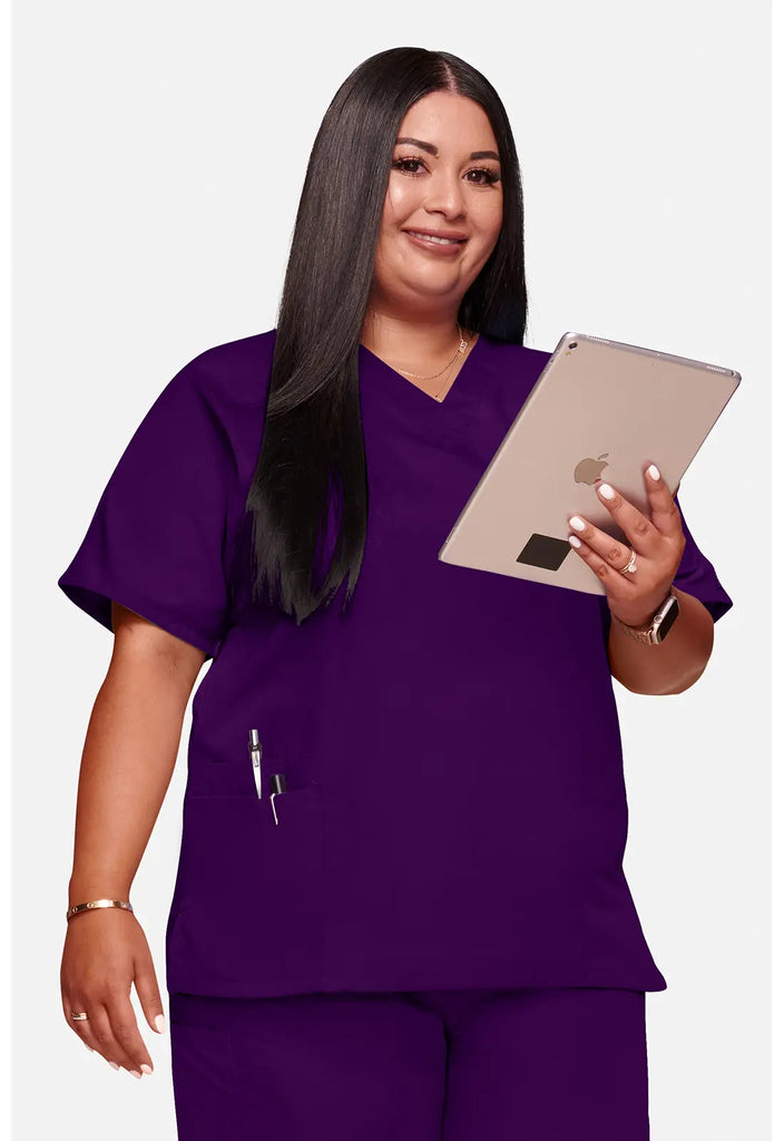 Cherokee Scrubs 3-Pocket V-Neck Top Eggplant | scrub-supply.com