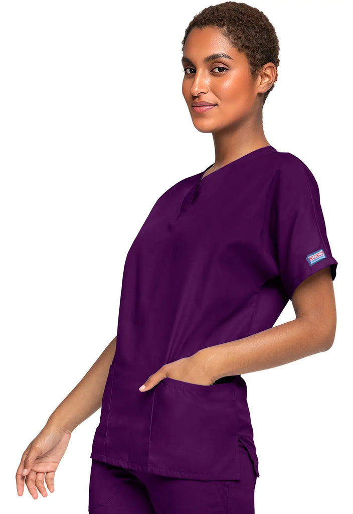 Cherokee Scrubs Women's 3-Pocket V-Neck Top Eggplant | scrub-supply.com