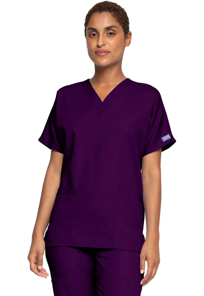 Cherokee Scrubs Women's 3-Pocket V-Neck Top Eggplant | scrub-supply.com