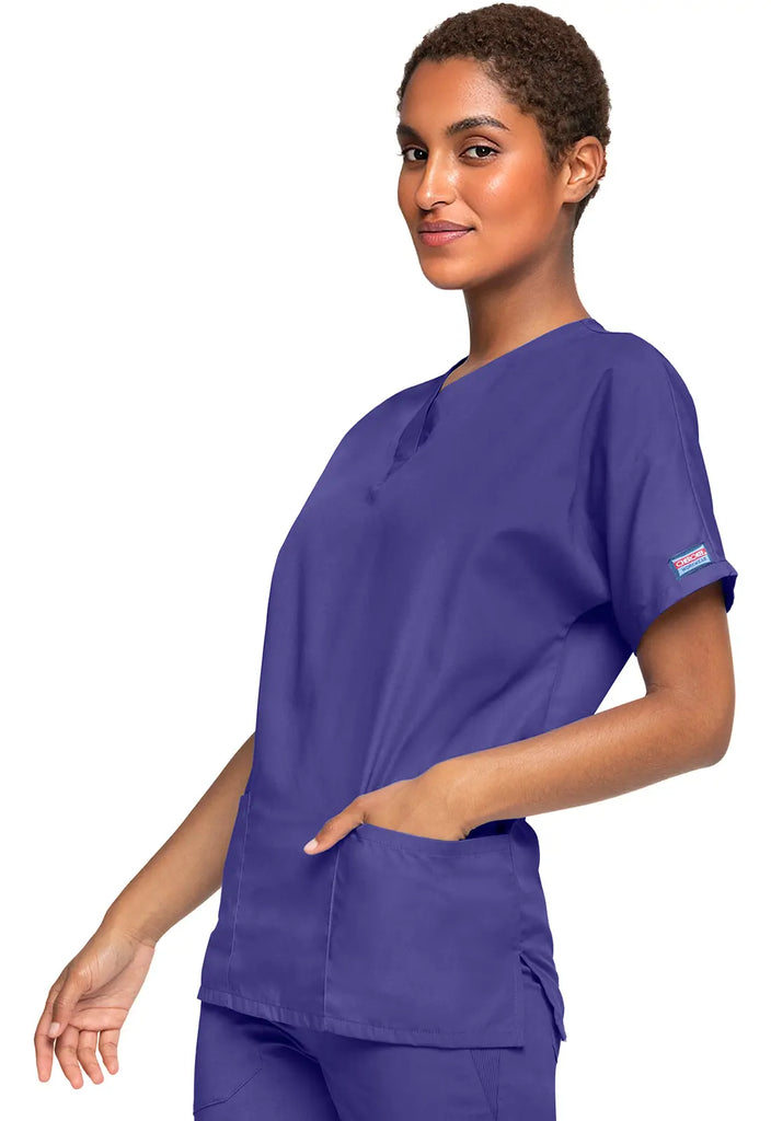 Cherokee Scrubs Women's 3-Pocket V-Neck Top Grape | scrub-supply.com