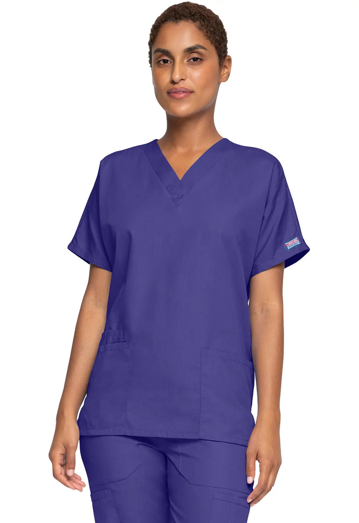 Cherokee Scrubs Women's 3-Pocket V-Neck Top Grape | scrub-supply.com