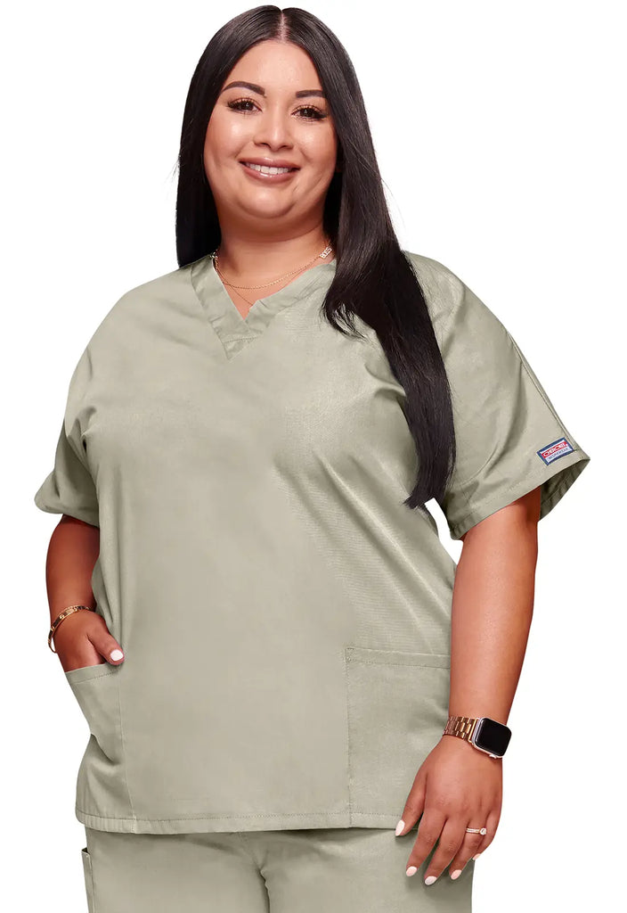 Cherokee Scrubs 3-Pocket V-Neck Top Khaki | scrub-supply.com