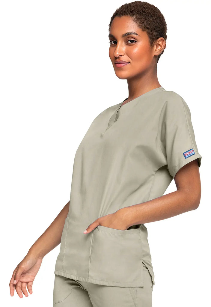 Cherokee Scrubs Women's 3-Pocket V-Neck Top Khaki | scrub-supply.com