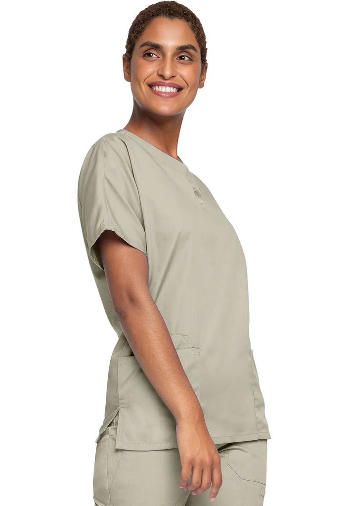 Cherokee Scrubs Women's 3-Pocket V-Neck Top Khaki | scrub-supply.com