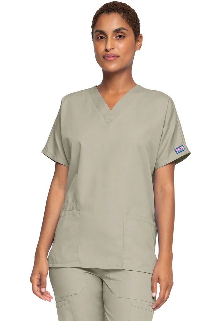 Cherokee Scrubs Women's 3-Pocket V-Neck Top Khaki | scrub-supply.com