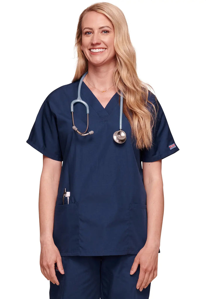 Cherokee Scrubs 3-Pocket V-Neck Top Navy | scrub-supply.com