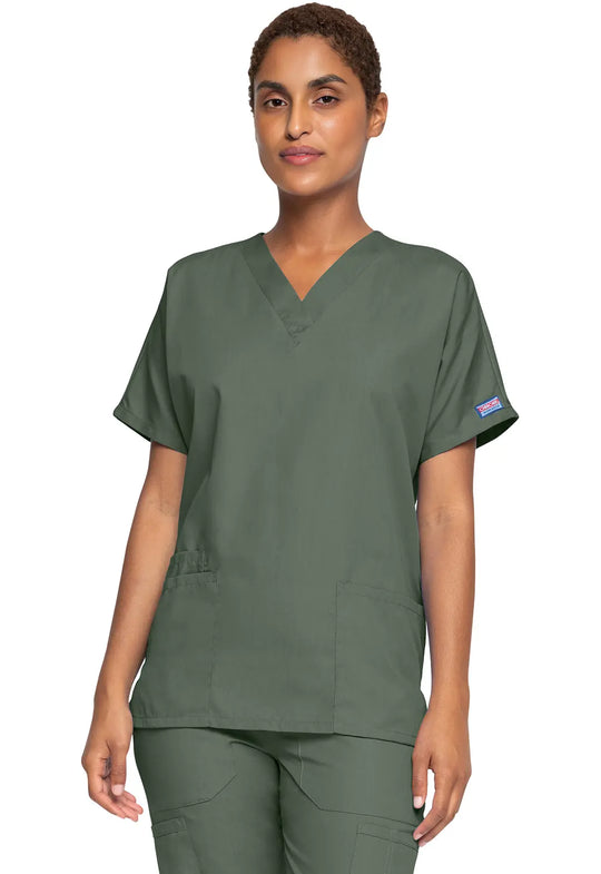 Cherokee Scrubs Women's 3-Pocket V-Neck Top Olive | scrub-supply.com