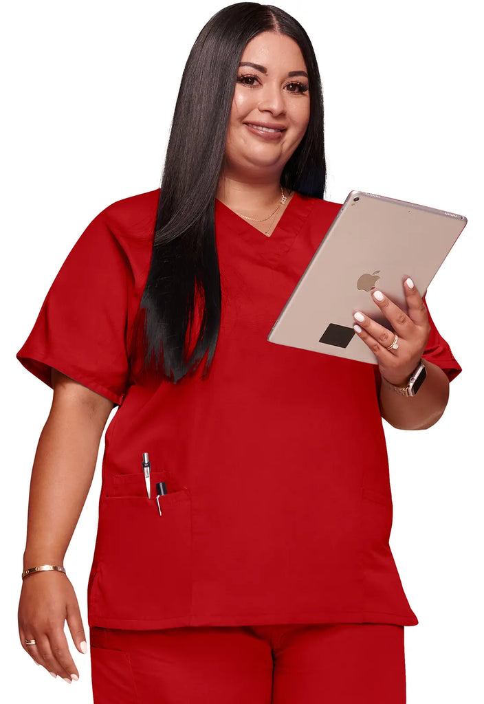 Cherokee Scrubs 3-Pocket V-Neck Top Red | scrub-supply.com