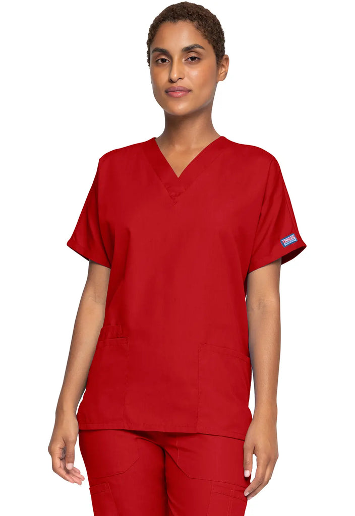 Cherokee Scrubs Women's 3-Pocket V-Neck Top Red | scrub-supply.com