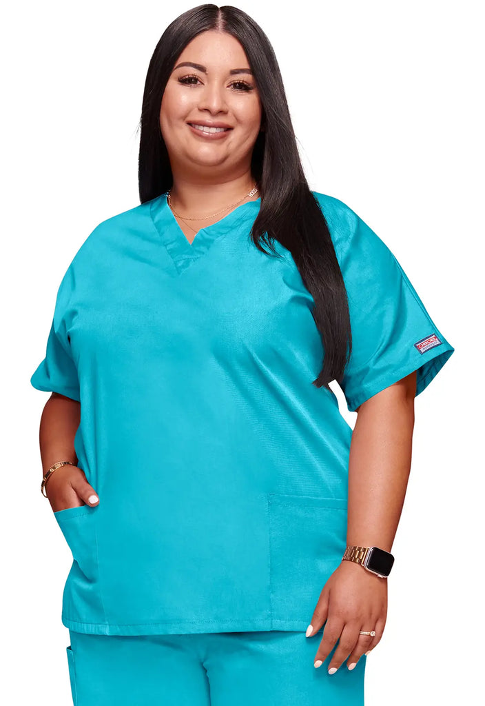 Cherokee Scrubs 3-Pocket V-Neck Top Turquoise | scrub-supply.com