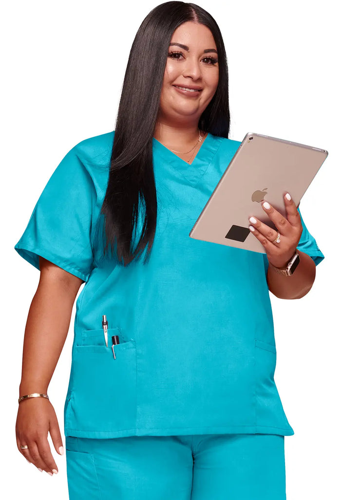 Cherokee Scrubs 3-Pocket V-Neck Top Turquoise | scrub-supply.com