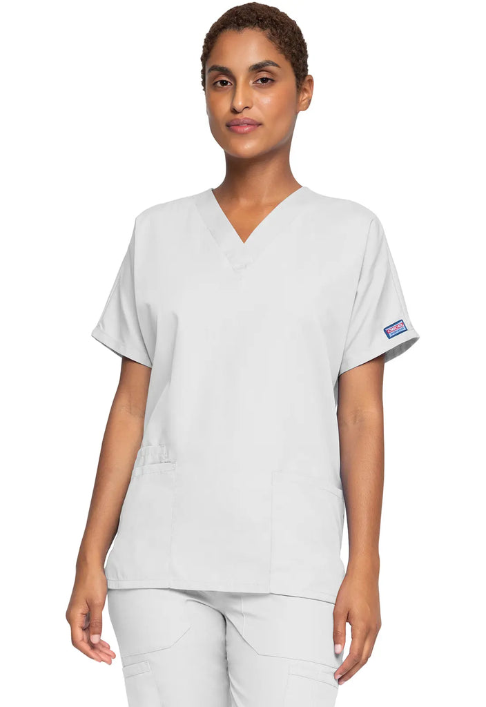 Cherokee Scrubs Women's 3-Pocket V-Neck Top White | scrub-supply.com