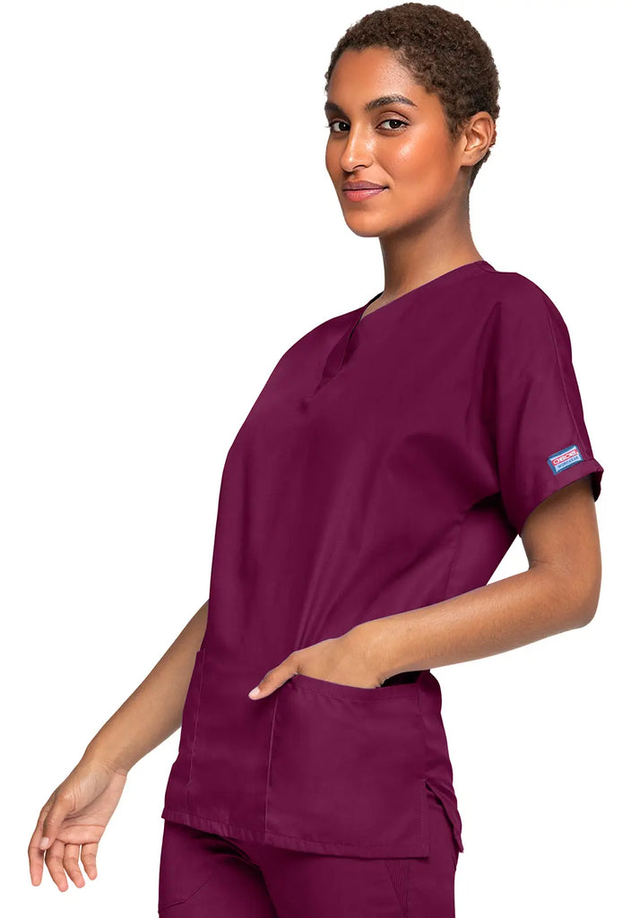 Cherokee Scrubs Women's 3-Pocket V-Neck Top Wine | scrub-supply.com