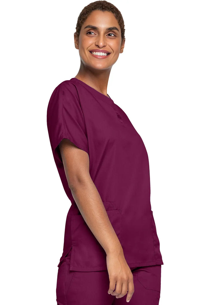 Cherokee Scrubs Women's 3-Pocket V-Neck Top Wine | scrub-supply.com