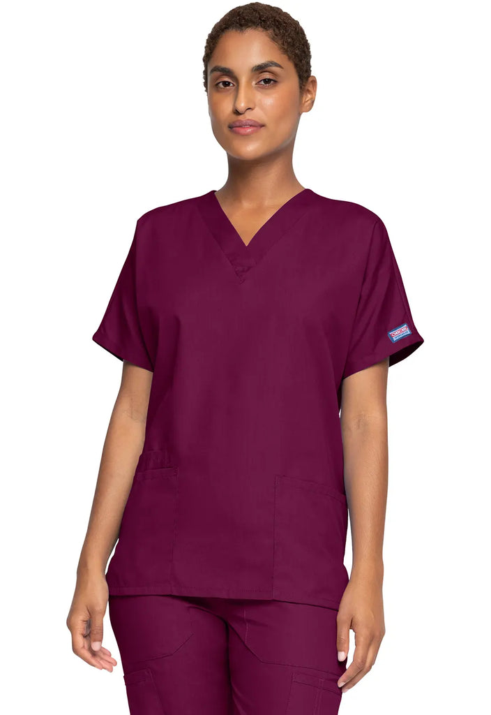 Cherokee Scrubs Women's 3-Pocket V-Neck Top Wine | scrub-supply.com