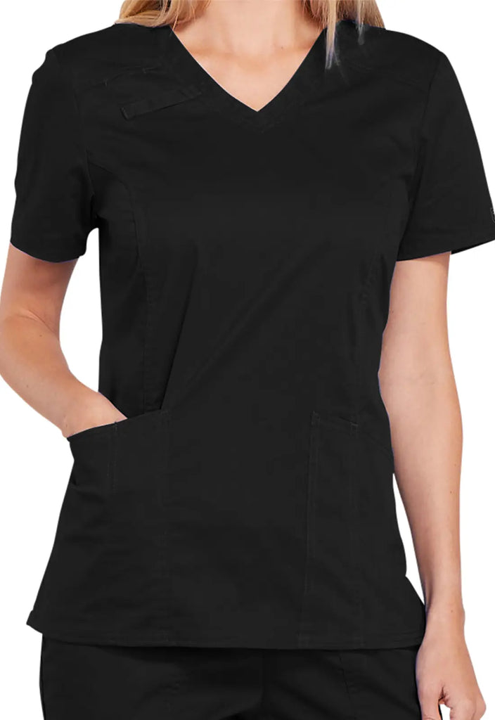 Cherokee Scrubs 4-Pocket V-Neck Top Black | scrub-supply.com