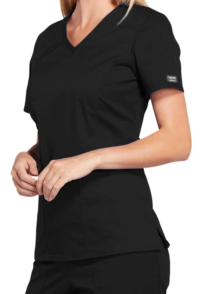 Cherokee Scrubs 4-Pocket V-Neck Top Black | scrub-supply.com