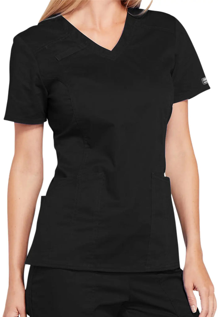 Cherokee Scrubs 4-Pocket V-Neck Top Black | scrub-supply.com