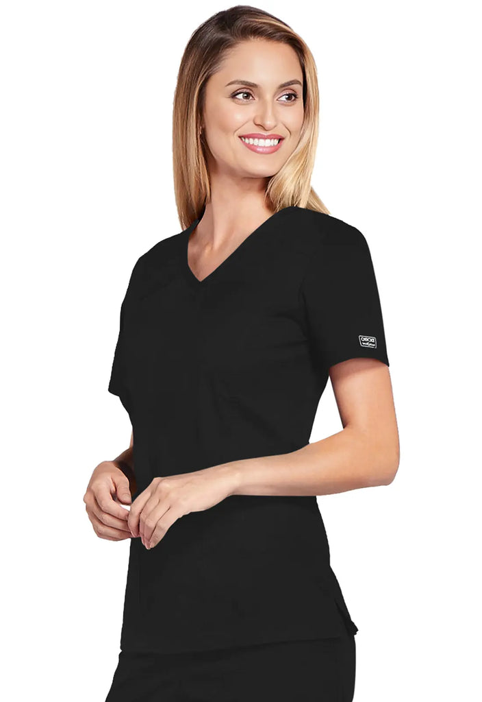 Cherokee Scrubs Women's 4-Pocket V-Neck Top Black | scrub-supply.com