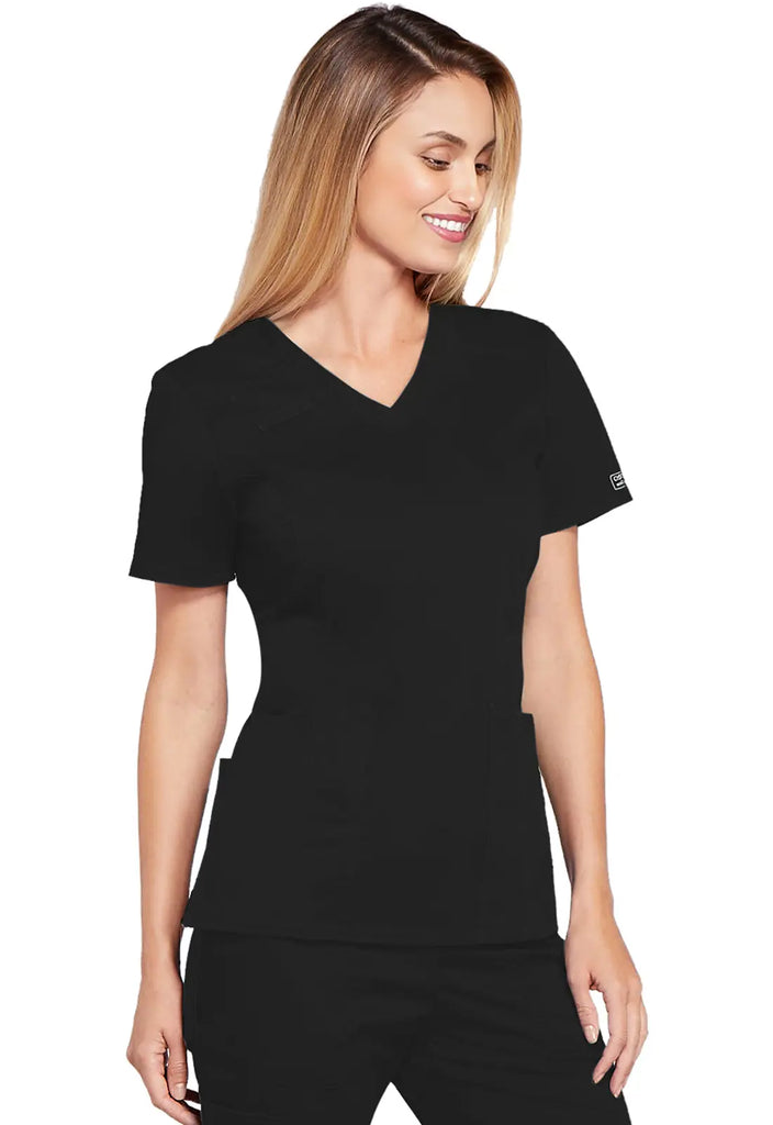 Cherokee Scrubs Women's 4-Pocket V-Neck Top Black | scrub-supply.com