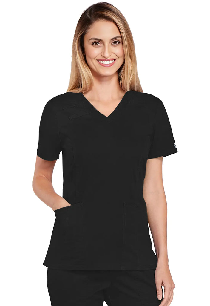 Cherokee Scrubs Women's 4-Pocket V-Neck Top Black | scrub-supply.com