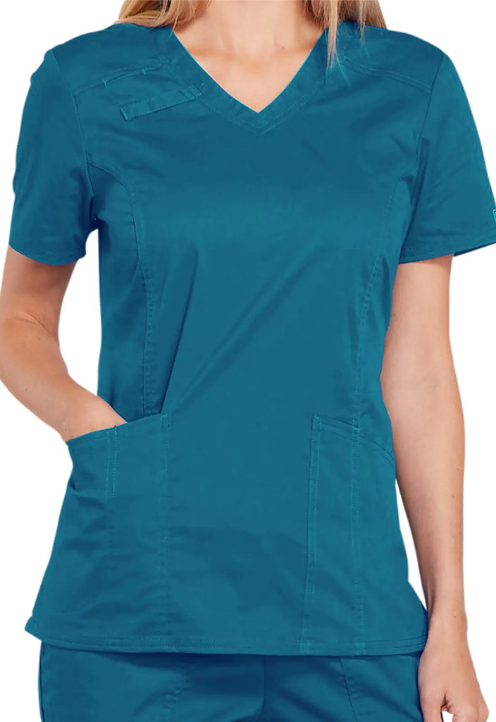 Cherokee Scrubs 4-Pocket V-Neck Top Caribbean Blue | scrub-supply.com