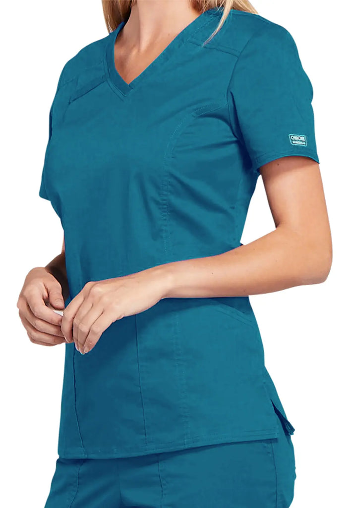 Cherokee Scrubs 4-Pocket V-Neck Top Caribbean Blue | scrub-supply.com