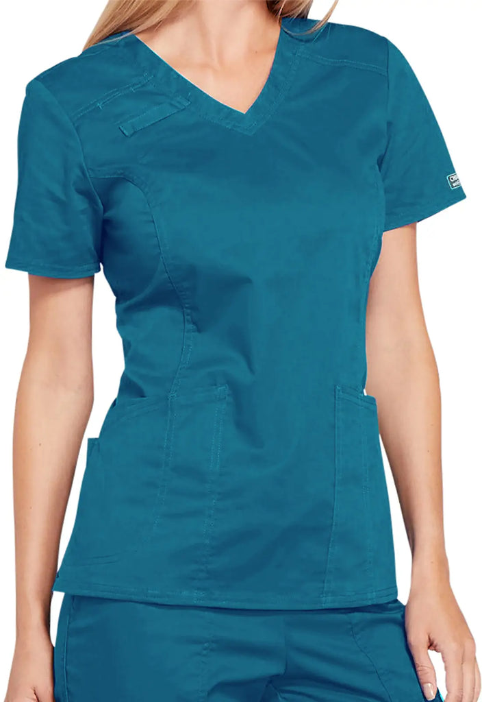 Cherokee Scrubs 4-Pocket V-Neck Top Caribbean Blue | scrub-supply.com