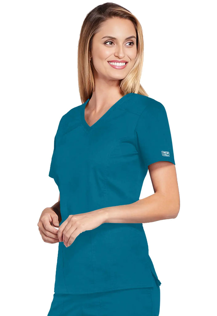 Cherokee Scrubs Women's 4-Pocket V-Neck Top Caribbean Blue | scrub-supply.com