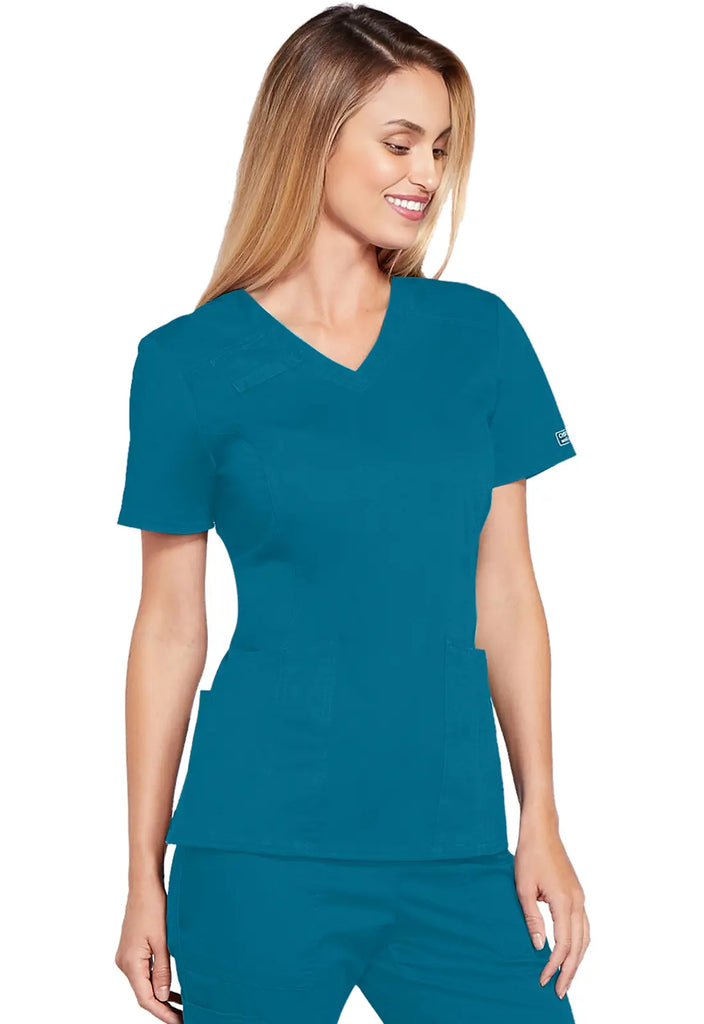 Cherokee Scrubs Women's 4-Pocket V-Neck Top Caribbean Blue | scrub-supply.com