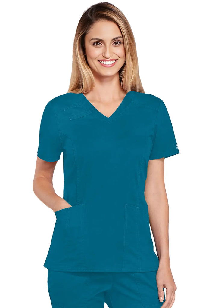 Cherokee Scrubs Women's 4-Pocket V-Neck Top Caribbean Blue | scrub-supply.com