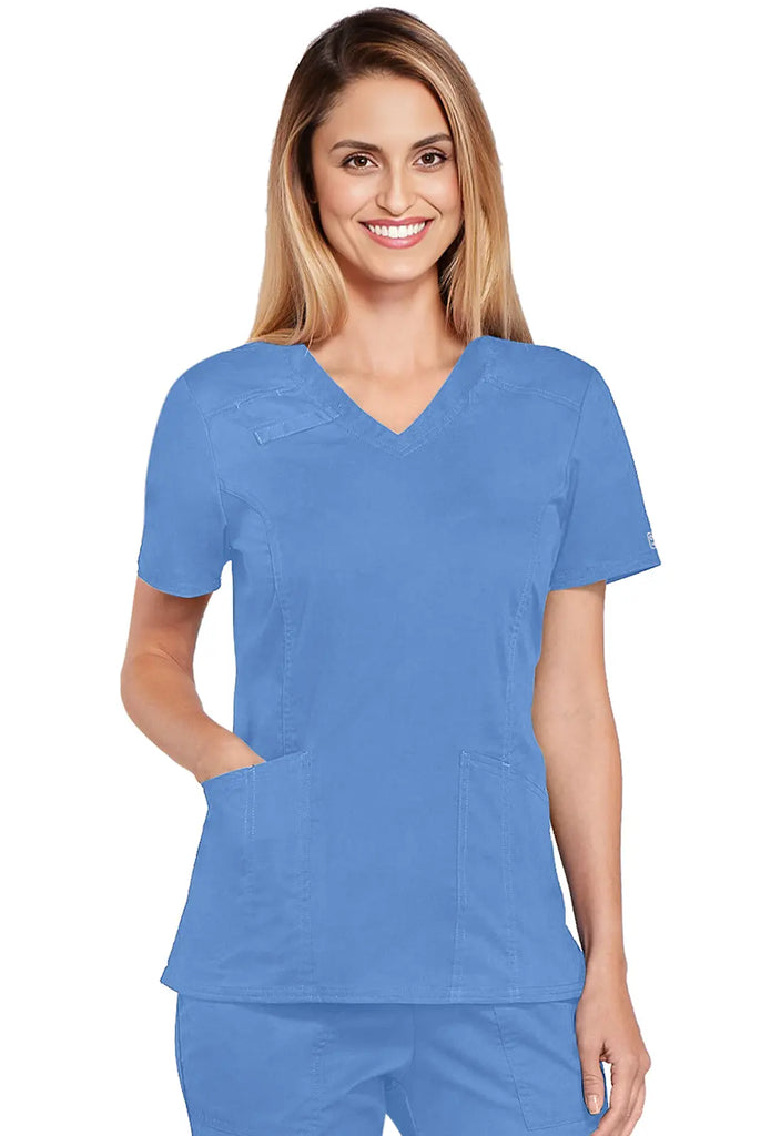 Cherokee Scrubs Women's 4-Pocket V-Neck Top Ceil Blue | scrub-supply.com