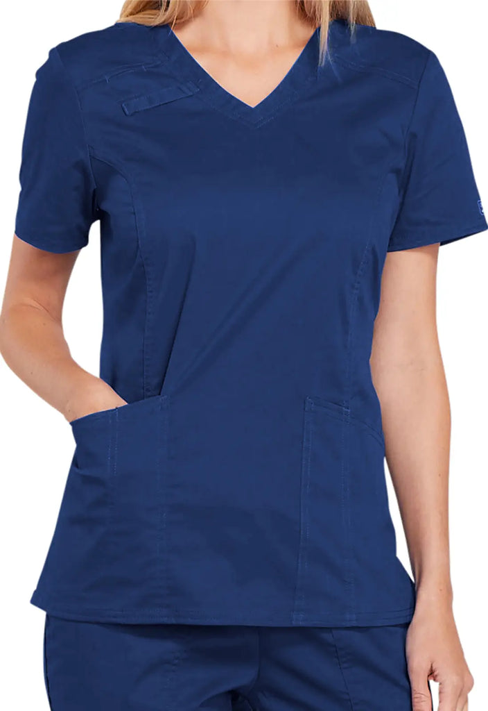 Cherokee Scrubs 4-Pocket V-Neck Top Navy | scrub-supply.com