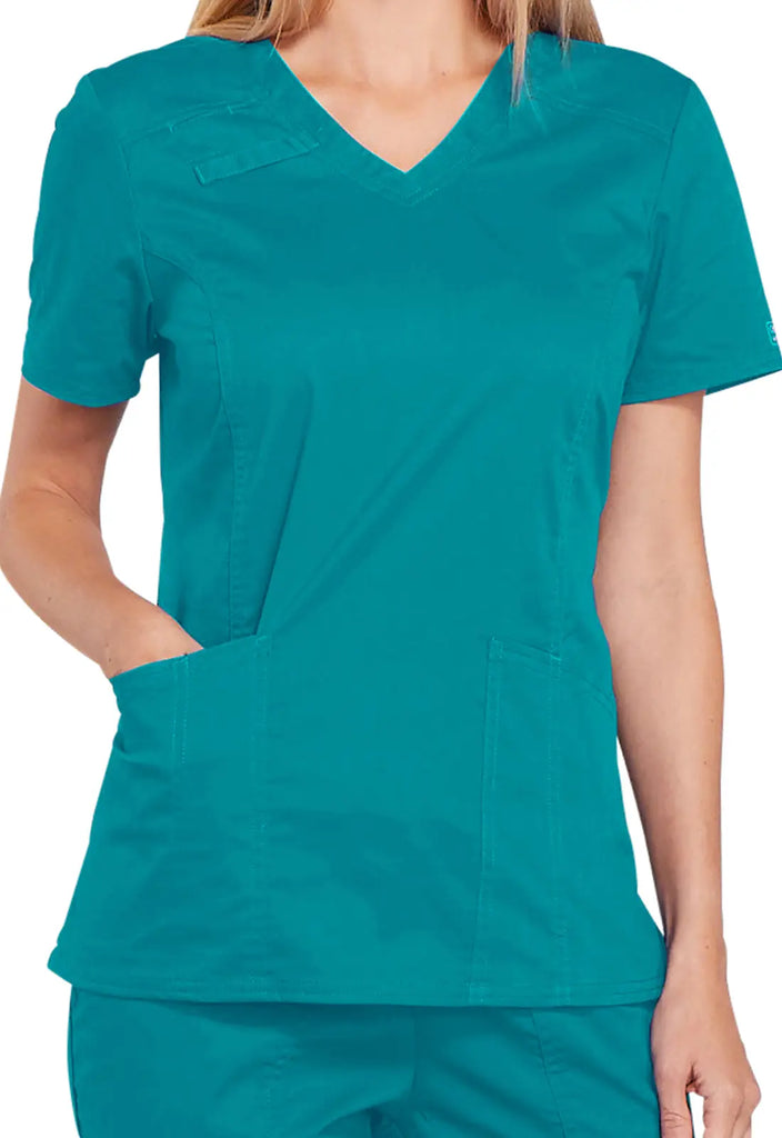 Cherokee Scrubs 4-Pocket V-Neck Top Teal | scrub-supply.com