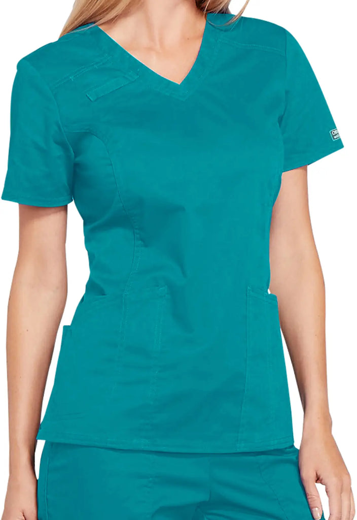 Cherokee Scrubs 4-Pocket V-Neck Top Teal | scrub-supply.com