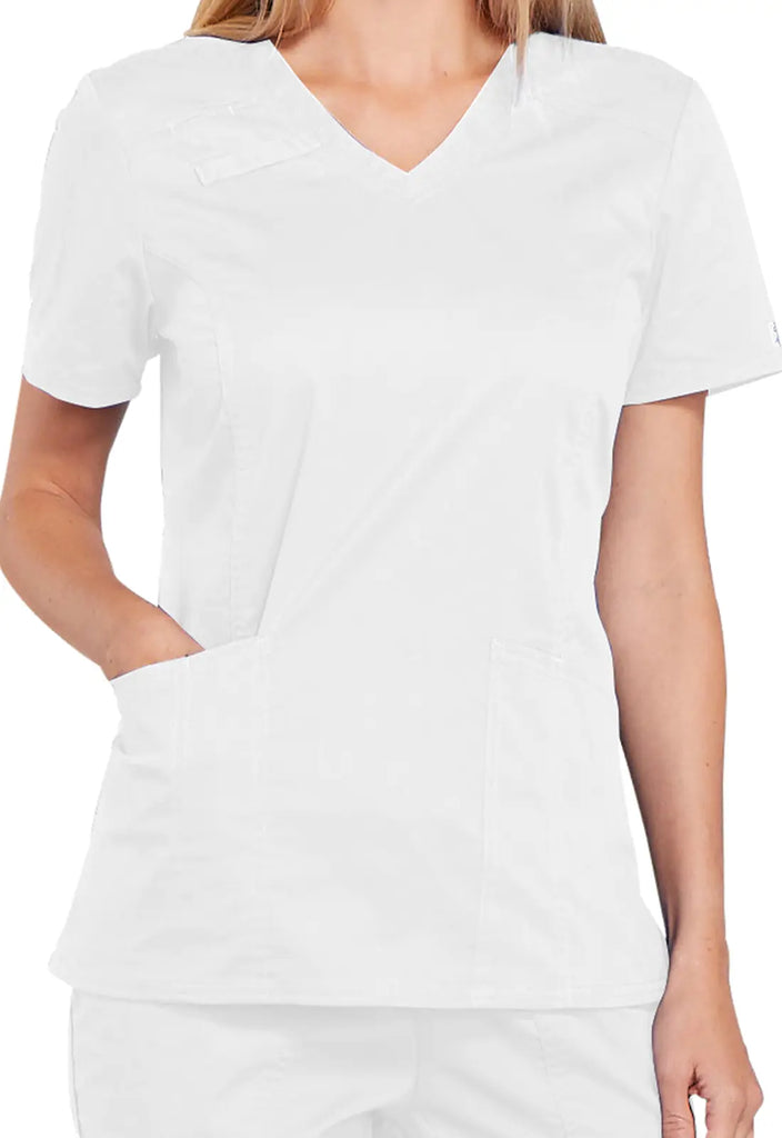 Cherokee Scrubs 4-Pocket V-Neck Top White | scrub-supply.com