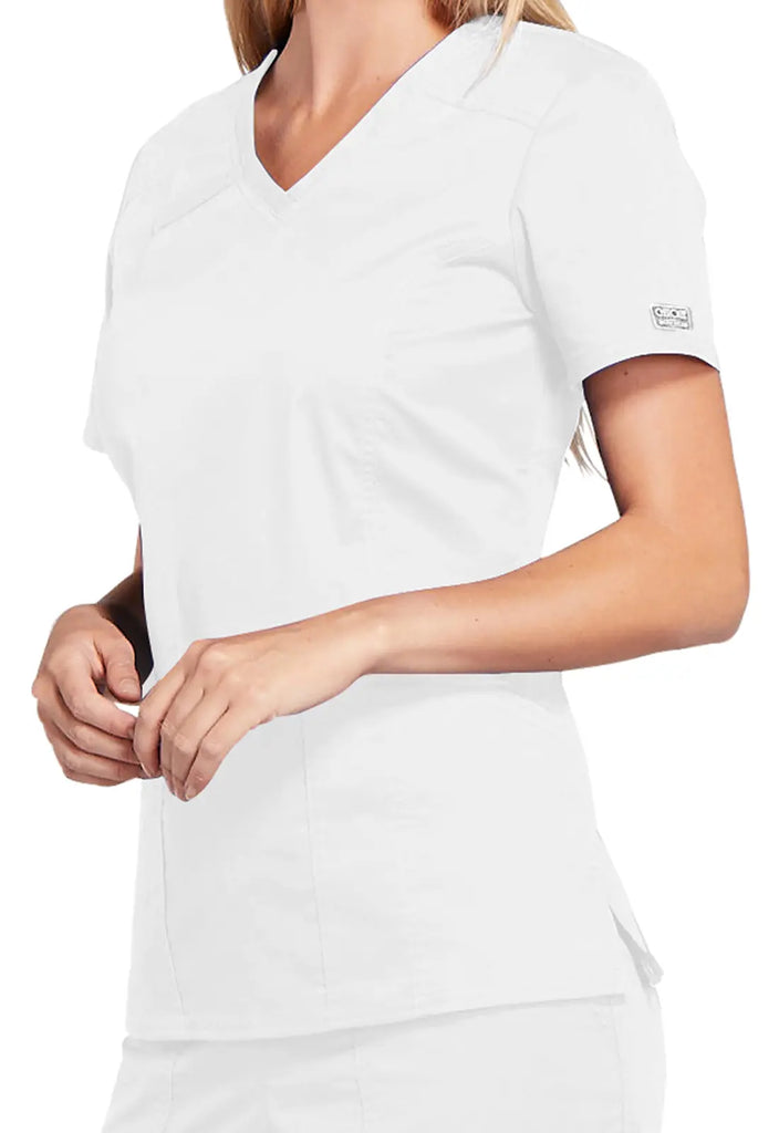 Cherokee Scrubs 4-Pocket V-Neck Top White | scrub-supply.com