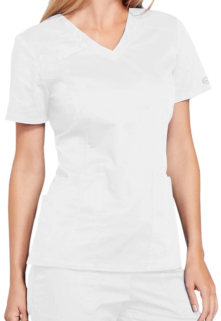 Cherokee Scrubs 4-Pocket V-Neck Top White | scrub-supply.com