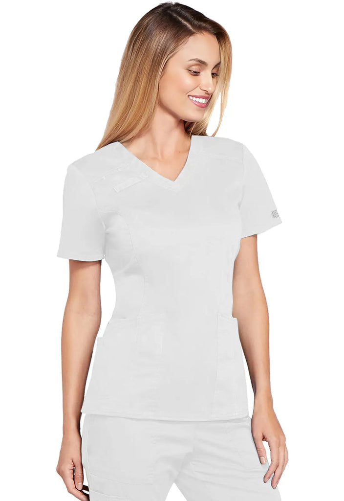 Cherokee Scrubs Women's 4-Pocket V-Neck Top White | scrub-supply.com