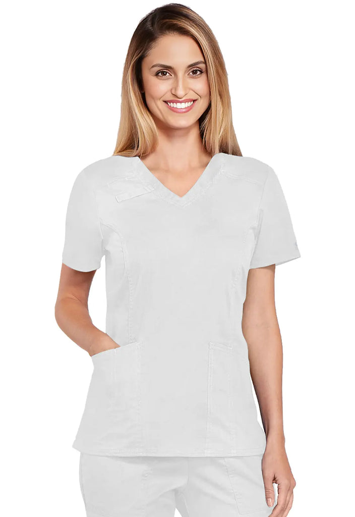 Cherokee Scrubs Women's 4-Pocket V-Neck Top White | scrub-supply.com