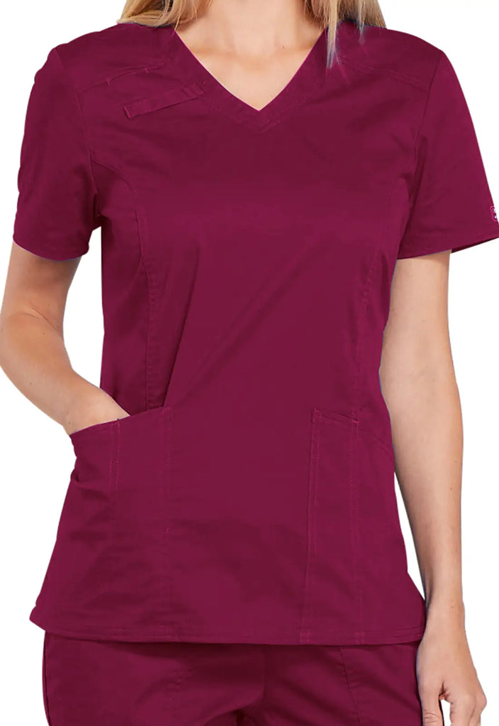 Cherokee Scrubs 4-Pocket V-Neck Top Wine | scrub-supply.com