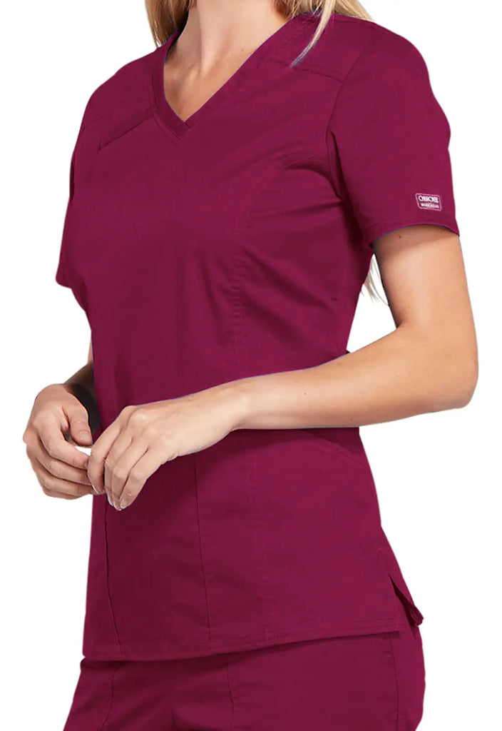 Cherokee Scrubs 4-Pocket V-Neck Top Wine | scrub-supply.com