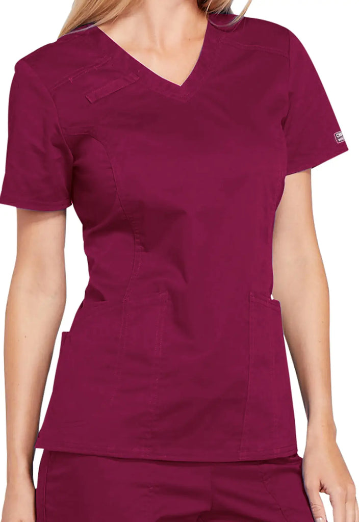 Cherokee Scrubs 4-Pocket V-Neck Top Wine | scrub-supply.com