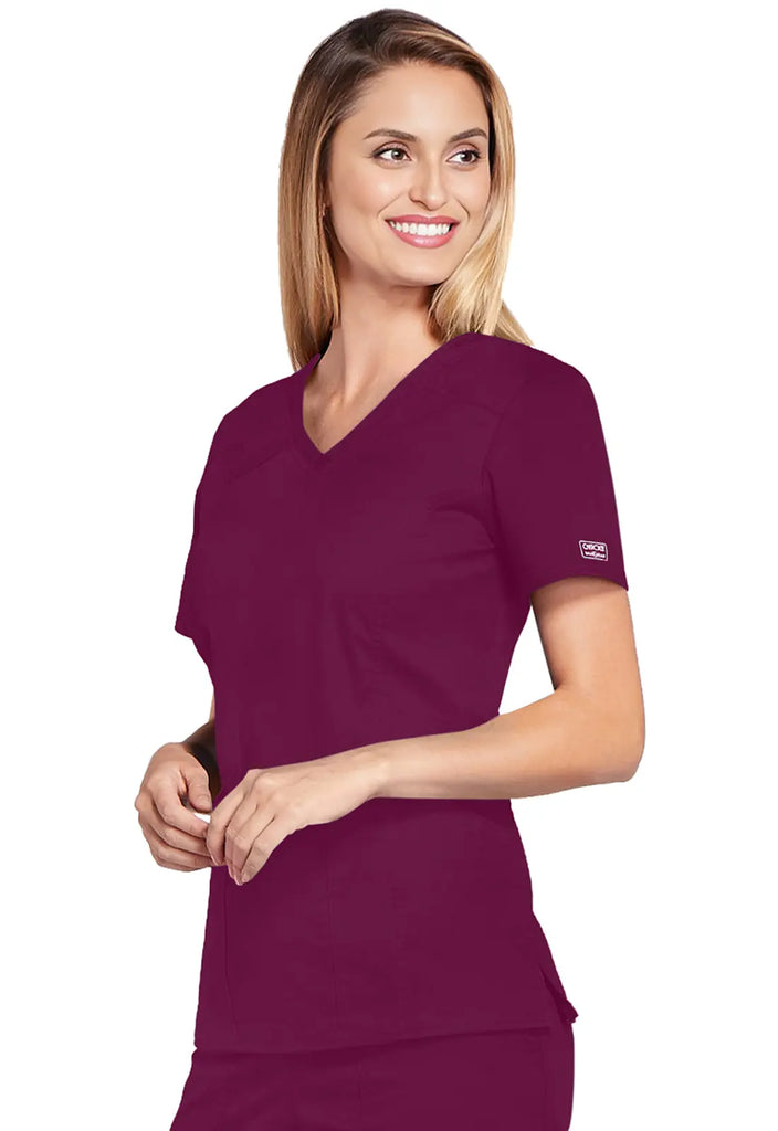 Cherokee Scrubs Women's 4-Pocket V-Neck Top Wine | scrub-supply.com