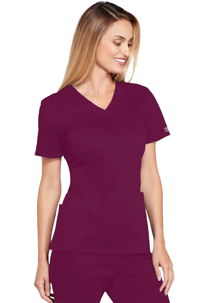 Cherokee Scrubs Women's 4-Pocket V-Neck Top Wine | scrub-supply.com