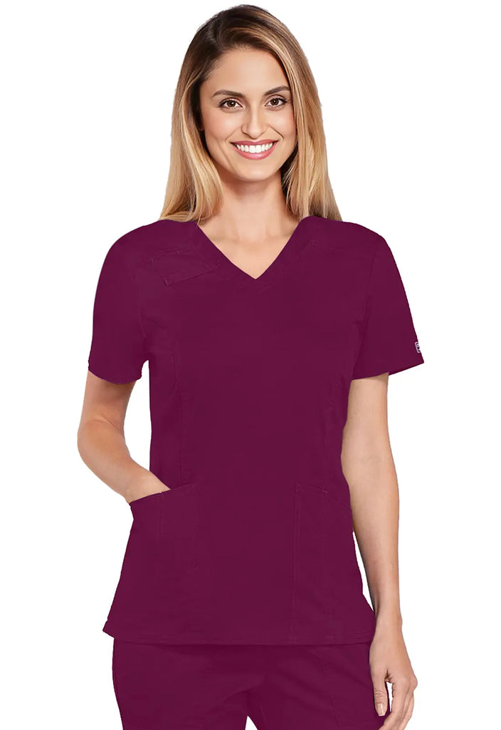 Cherokee Scrubs Women's 4-Pocket V-Neck Top Wine | scrub-supply.com